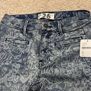 Free People Blue Patterned Flare Jeans